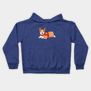 Cute Tan Corgi in Christmas Reindeer Costume Kids Hoodie